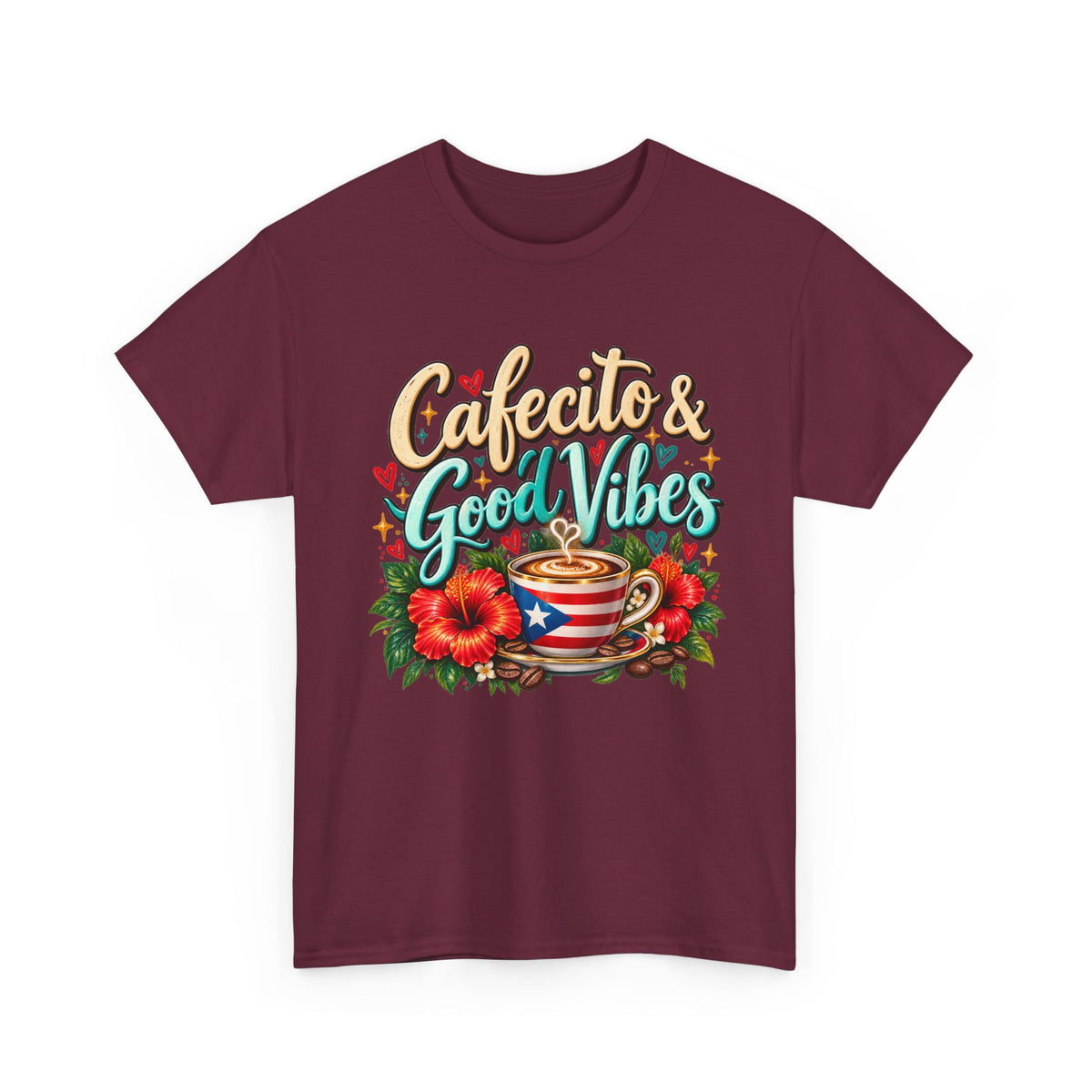 Cafecito & Good Vibes T-Shirt ☕🇵🇷🌺 - Puerto Rican Coffee Lover Tee