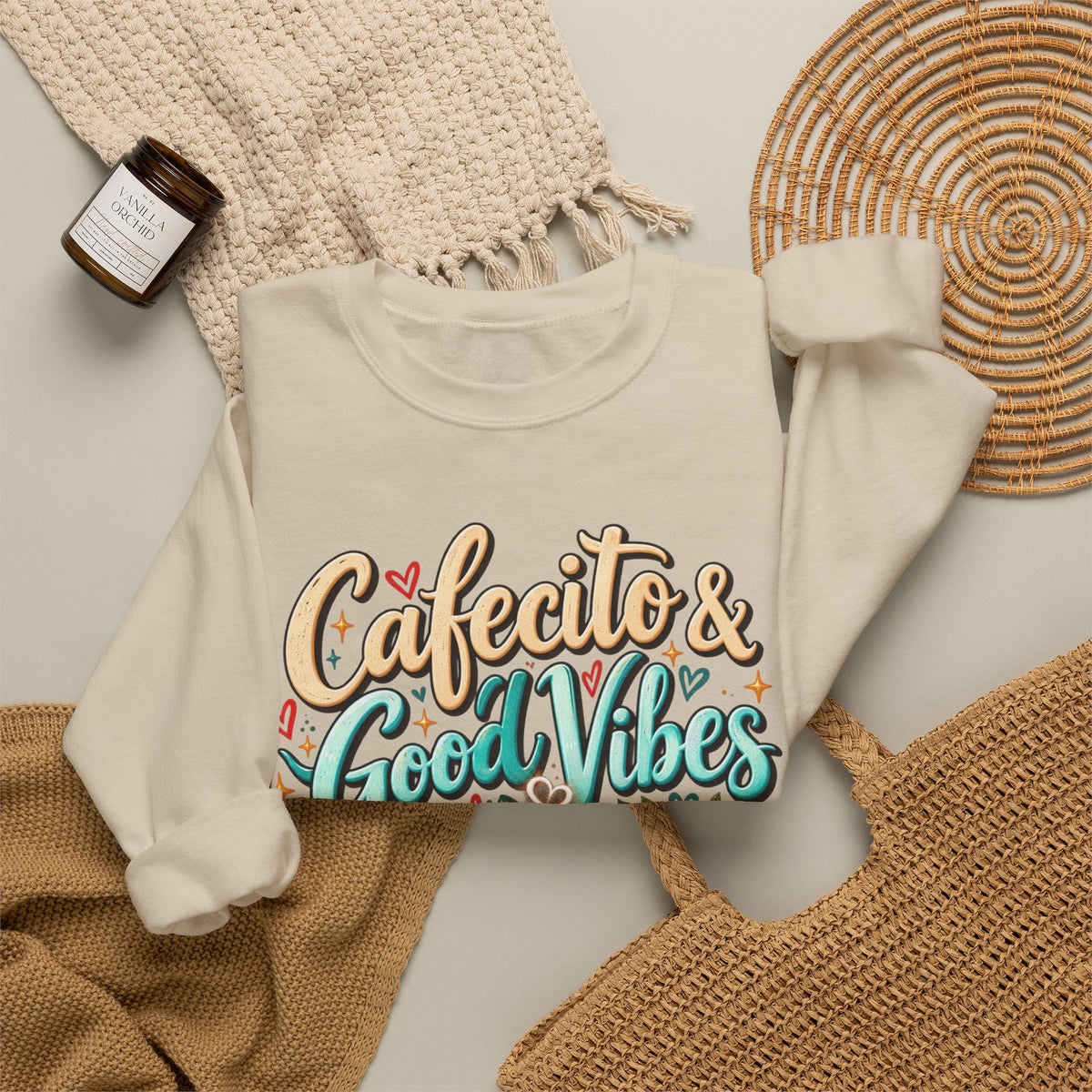 Cafecito & Good Vibes Sweatshirt ☕🇵🇷🌺 - Puerto Rican Inspired Cozy Crewneck