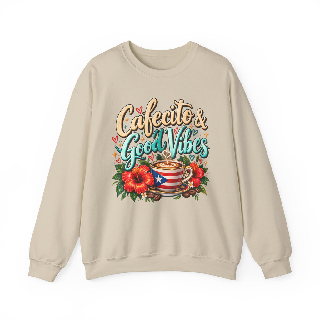 Cafecito & Good Vibes Sweatshirt ☕🇵🇷🌺 - Puerto Rican Inspired Cozy Crewneck