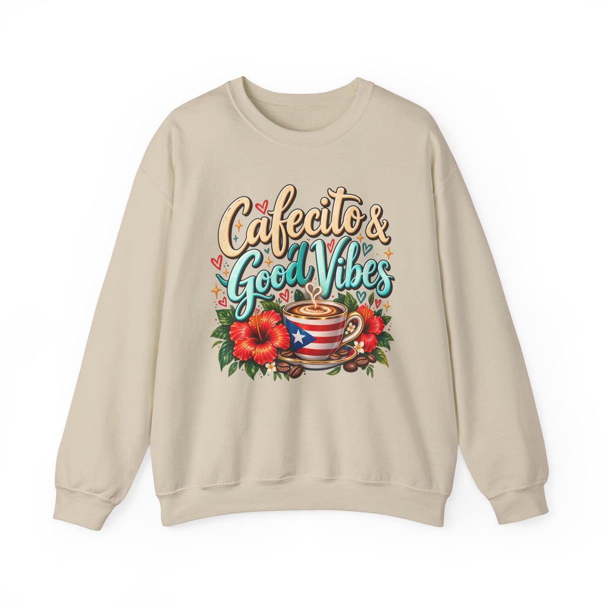 Cafecito & Good Vibes Sweatshirt ☕🇵🇷🌺 - Puerto Rican Inspired Cozy Crewneck