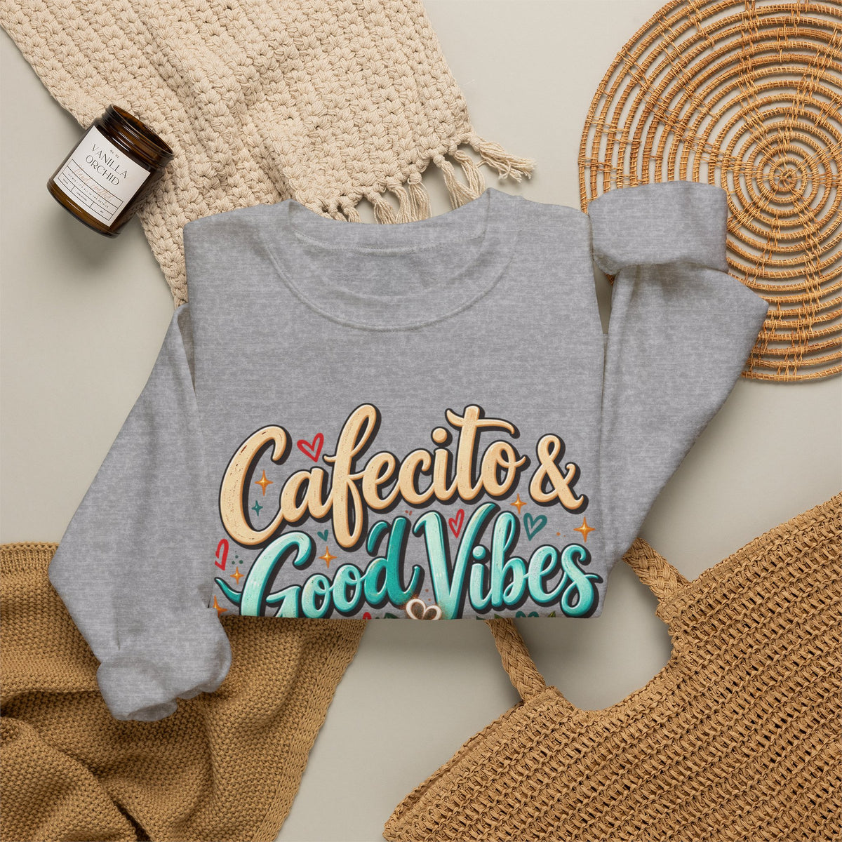 Cafecito & Good Vibes Sweatshirt ☕🇵🇷🌺 - Puerto Rican Inspired Cozy Crewneck