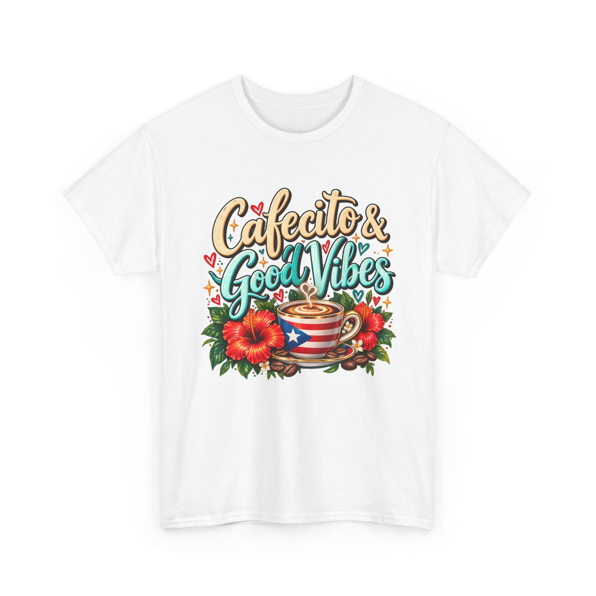 Cafecito & Good Vibes T-Shirt ☕🇵🇷🌺 - Puerto Rican Coffee Lover Tee