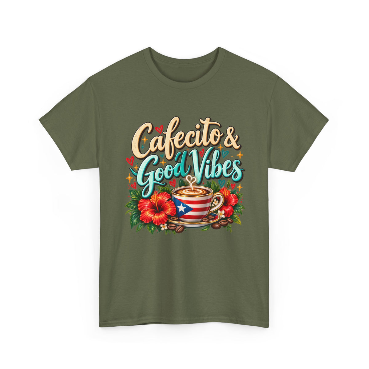 Cafecito & Good Vibes T-Shirt ☕🇵🇷🌺 - Puerto Rican Coffee Lover Tee