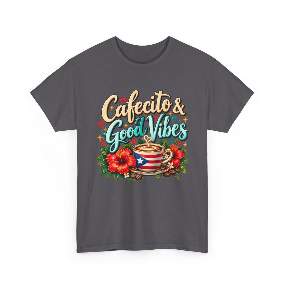Cafecito & Good Vibes T-Shirt ☕🇵🇷🌺 - Puerto Rican Coffee Lover Tee