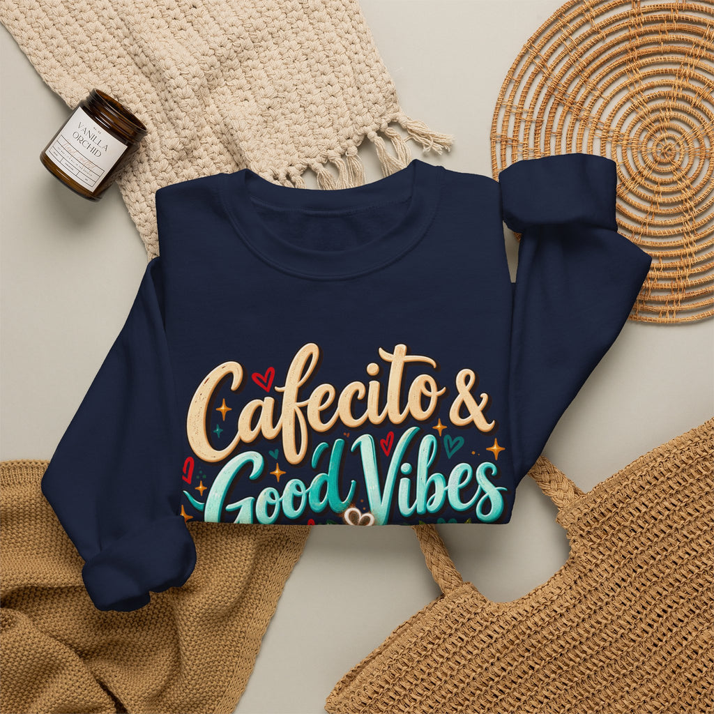 Cafecito & Good Vibes Sweatshirt ☕🇵🇷🌺 - Puerto Rican Inspired Cozy Crewneck
