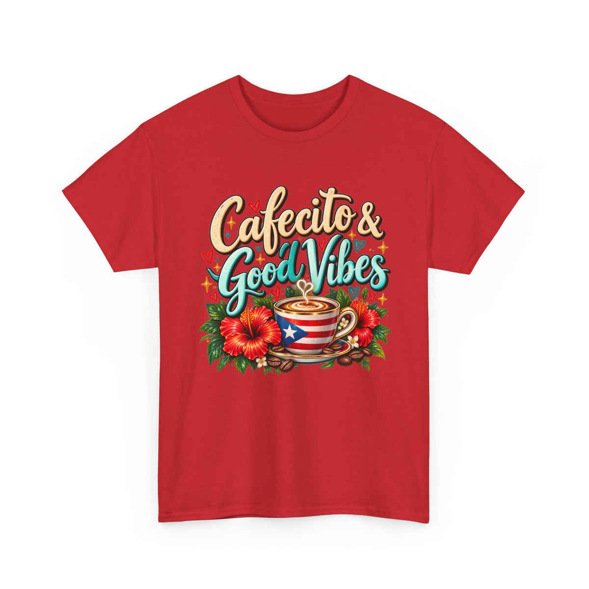 Cafecito & Good Vibes T-Shirt ☕🇵🇷🌺 - Puerto Rican Coffee Lover Tee