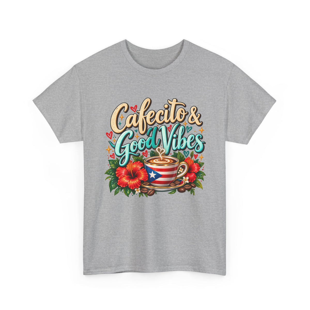 Cafecito & Good Vibes T-Shirt ☕🇵🇷🌺 - Puerto Rican Coffee Lover Tee