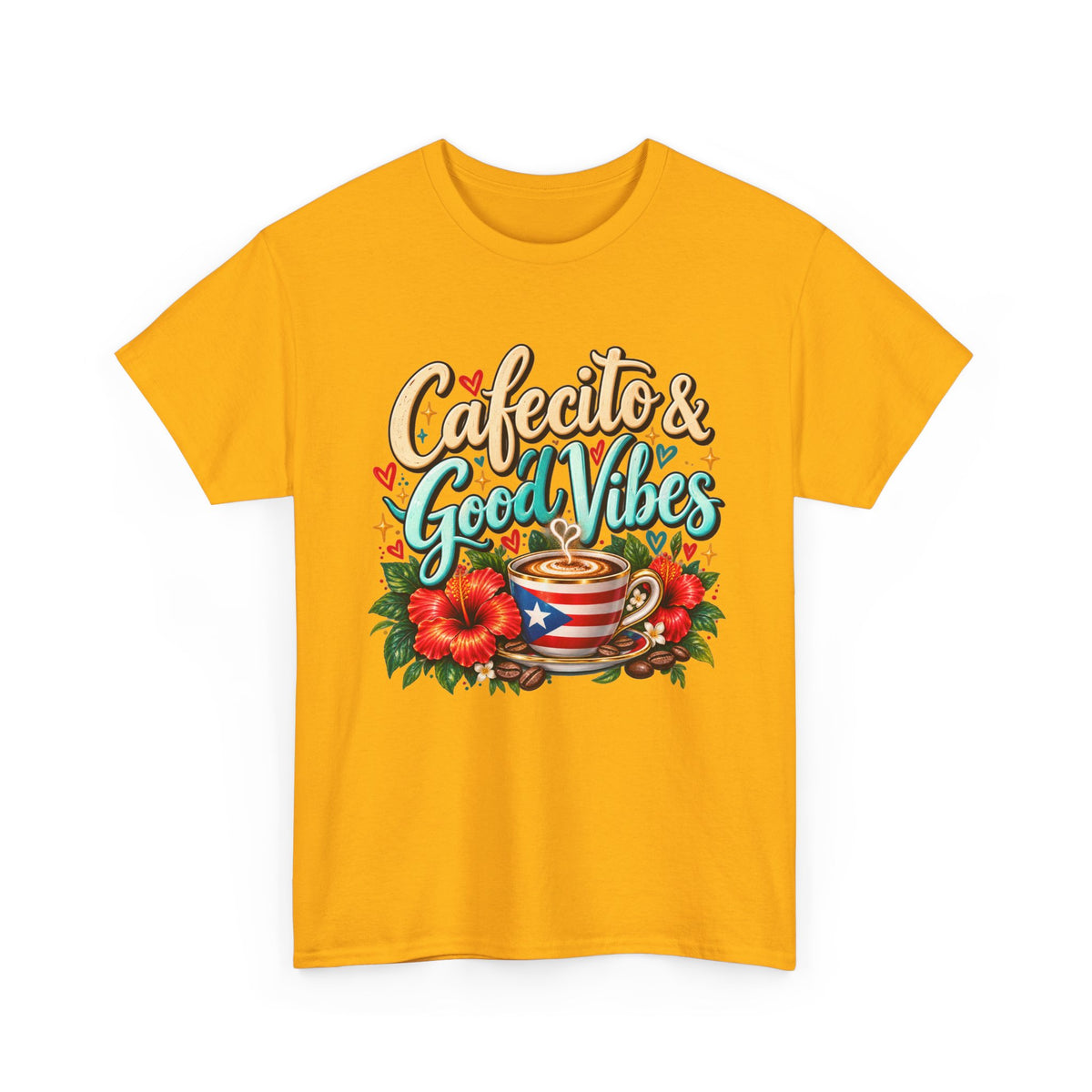 Cafecito & Good Vibes T-Shirt ☕🇵🇷🌺 - Puerto Rican Coffee Lover Tee