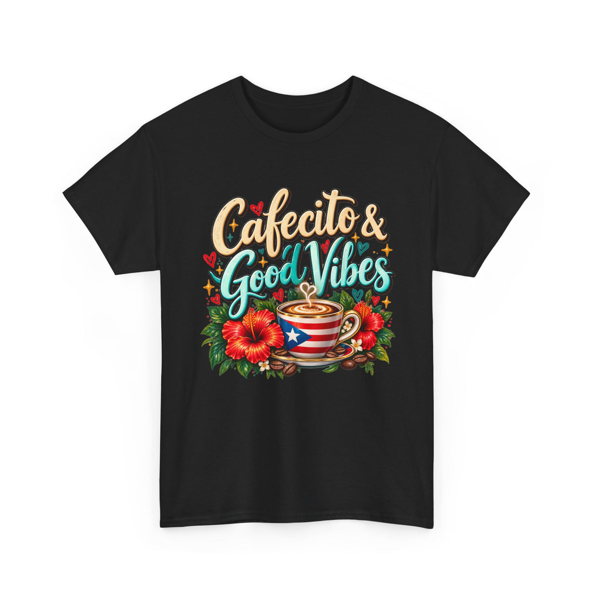 Cafecito & Good Vibes T-Shirt ☕🇵🇷🌺 - Puerto Rican Coffee Lover Tee